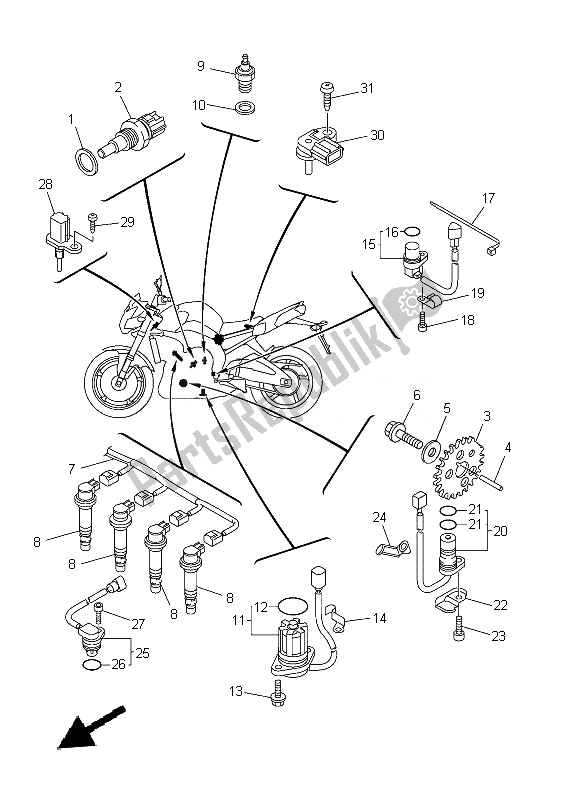 Alle onderdelen voor de Elektrisch 1 van de Yamaha FZ8 N 800 2014