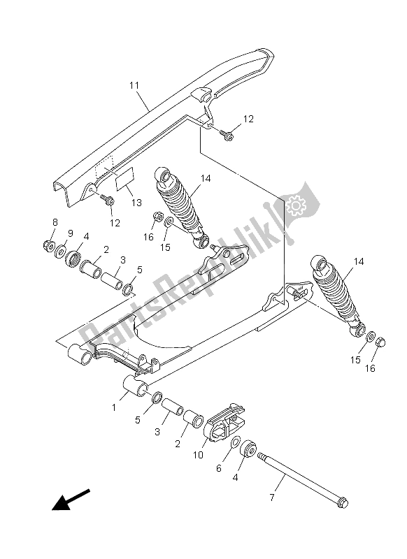 All parts for the Rear Arm & Suspension of the Yamaha YBR 125 ED 2012