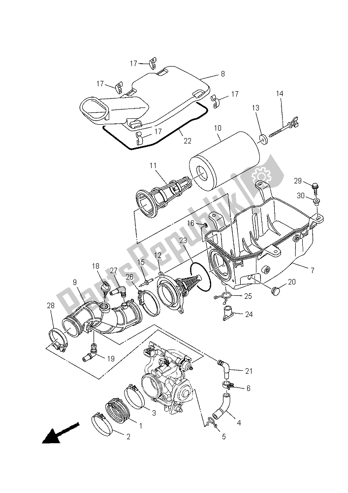 All parts for the Intake of the Yamaha YFM 700R 2015