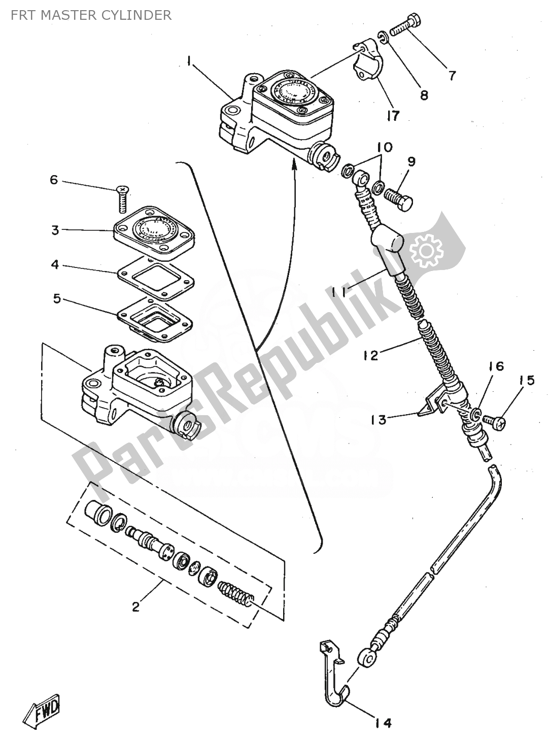 Alle onderdelen voor de Frt Master Cylinder van de Yamaha FS1 1980