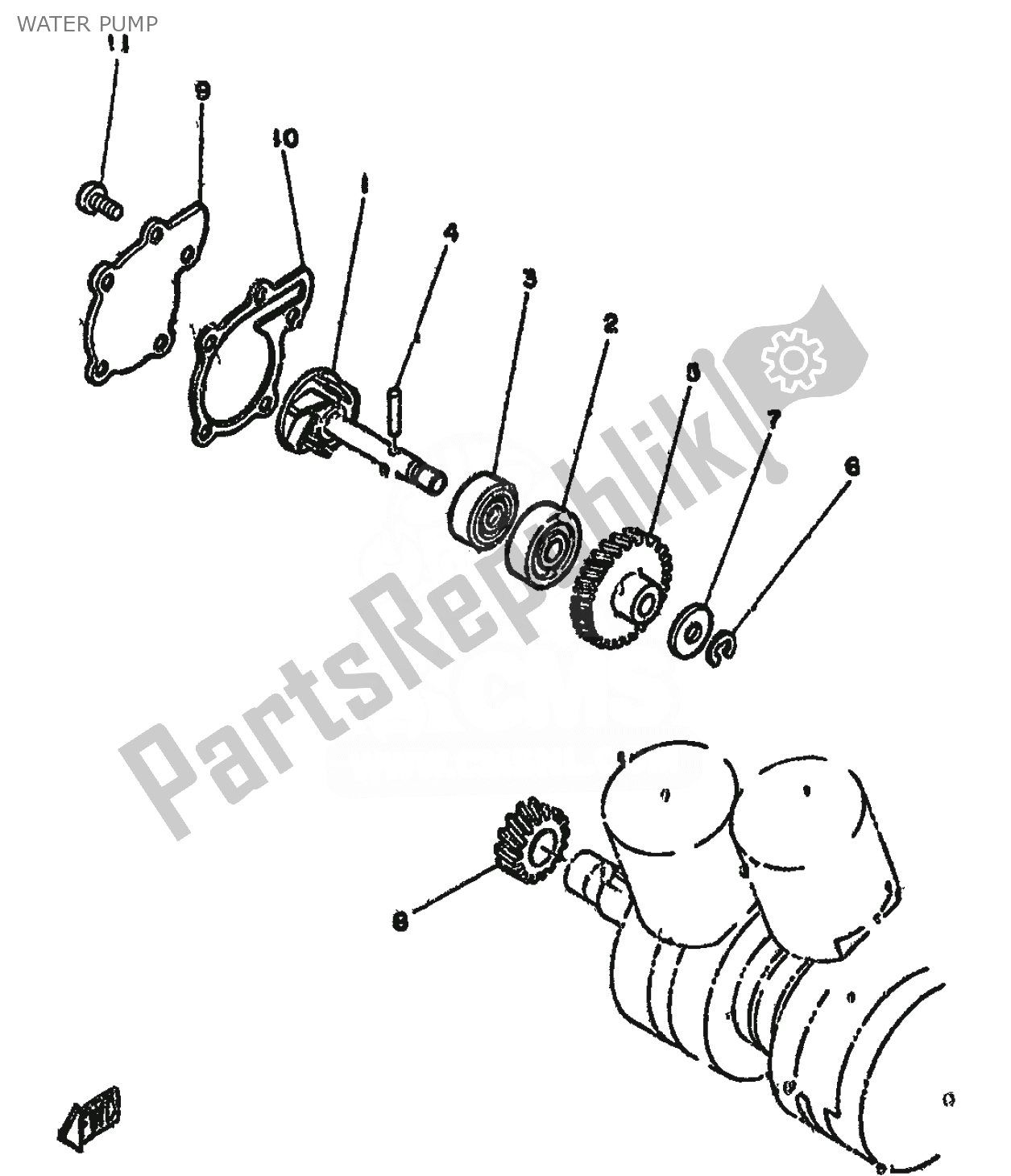 All parts for the Water Pump of the Yamaha RD 250 1981