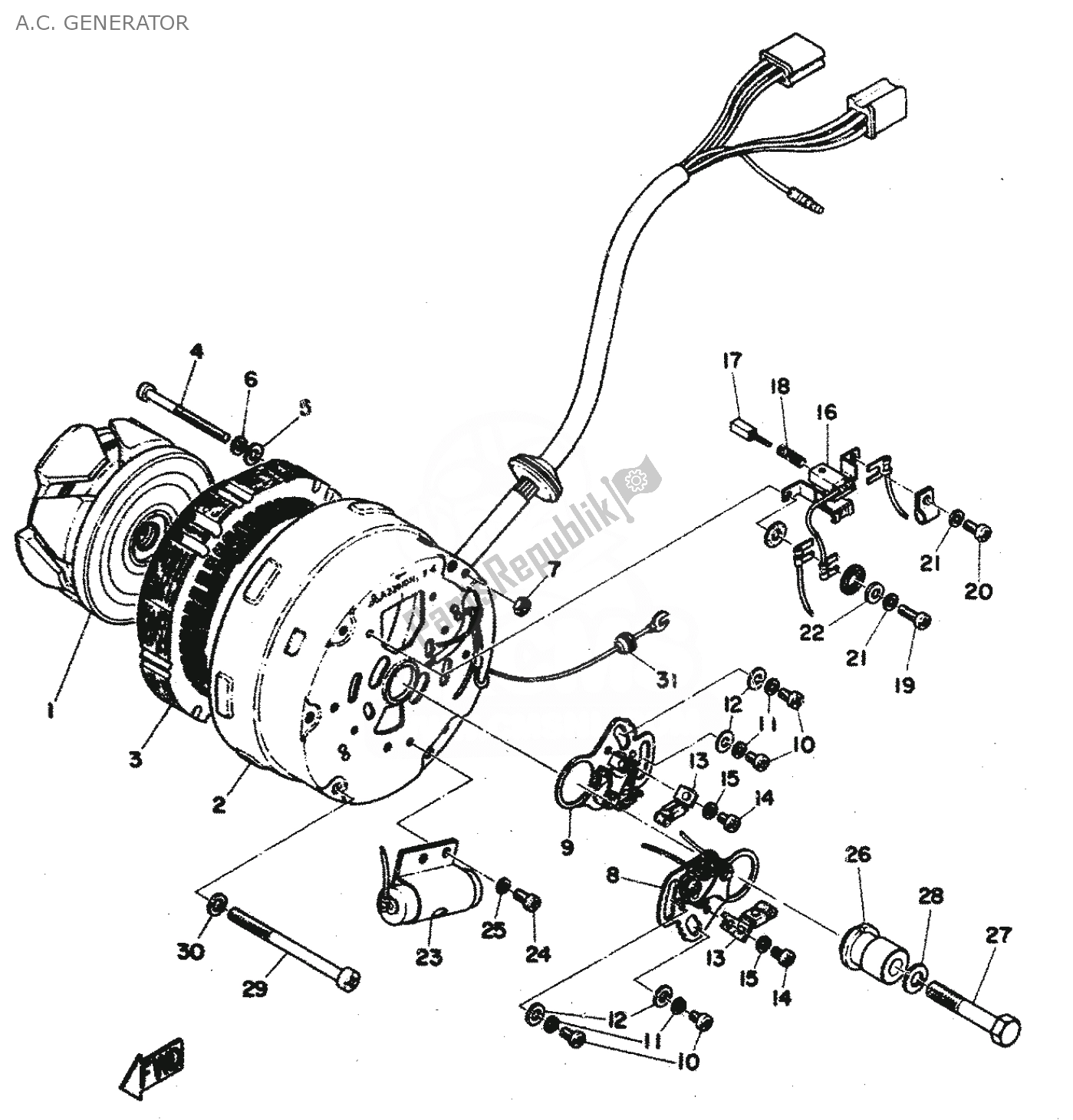 Todas las partes para A. C. Generator de Yamaha RD 350 1974