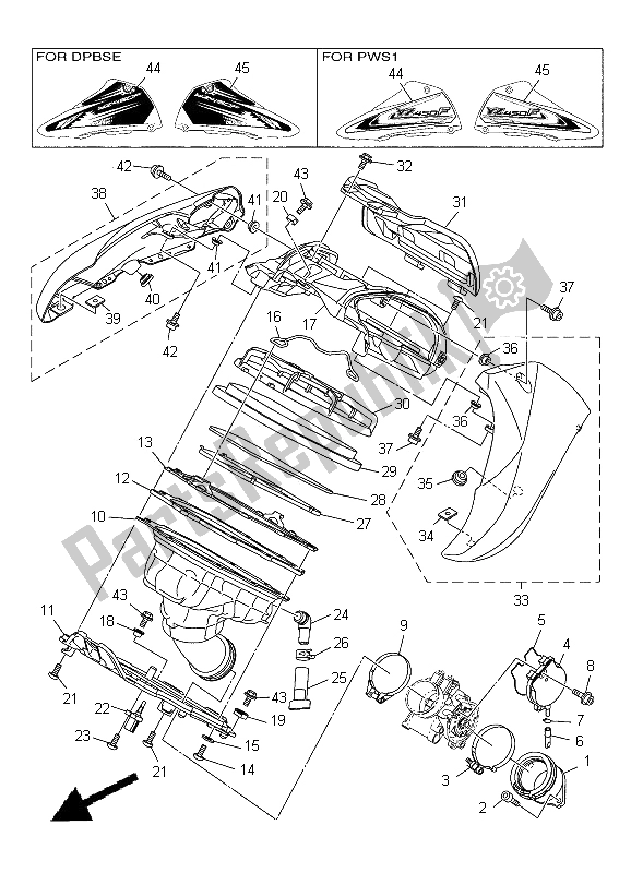 All parts for the Intake of the Yamaha YZ 450F 2012