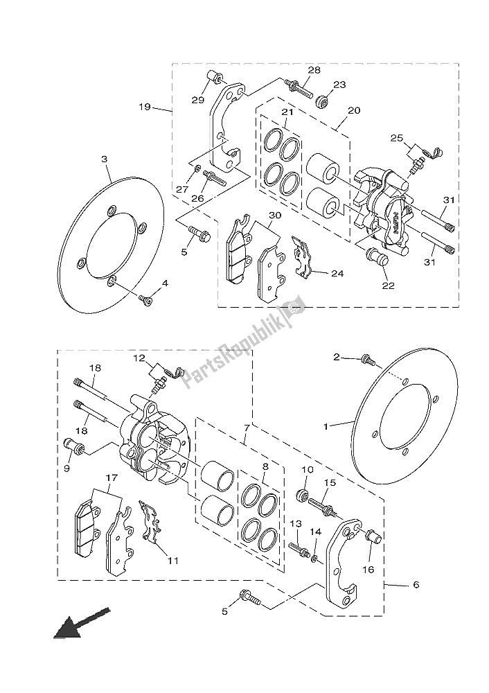 All parts for the Front Brake Caliper of the Yamaha YXM 700 ES 2016