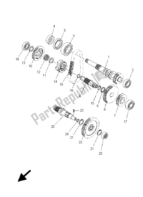 All parts for the Transmission of the Yamaha YFM 350 Grizzly 2X4 2009