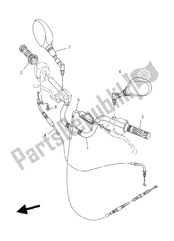 All parts for the Steering Handle & Cable of the Yamaha YBR 125 ED 2007