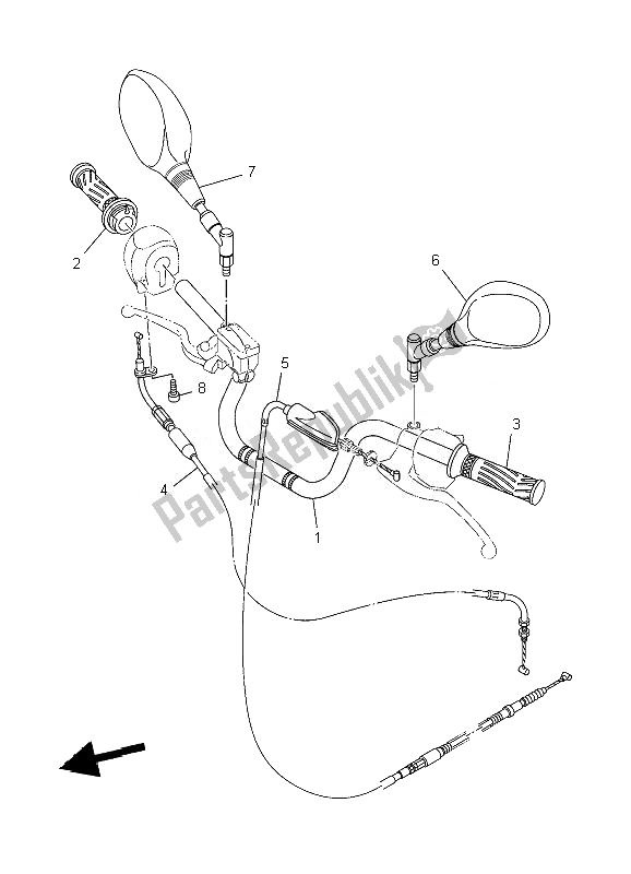 All parts for the Steering Handle & Cable of the Yamaha YBR 125 ED 2007