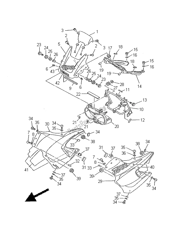 Tutte le parti per il Cowling 1 del Yamaha TDR 125 2000