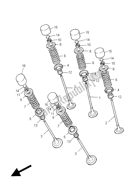 All parts for the Valve of the Yamaha YZF R1 1000 1998