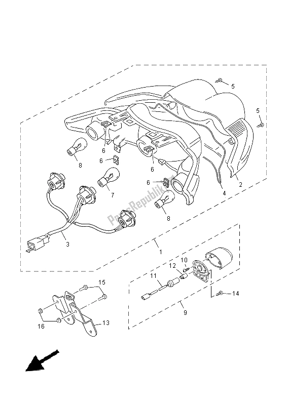 Tutte le parti per il Fanale Posteriore del Yamaha YN 50 FU 2014