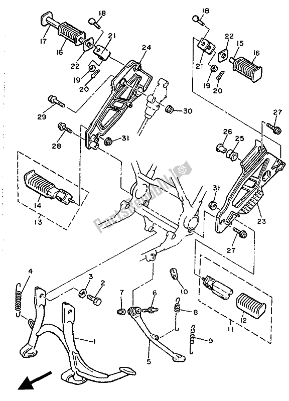 All parts for the Stand & Footrest of the Yamaha XJ 600 1991