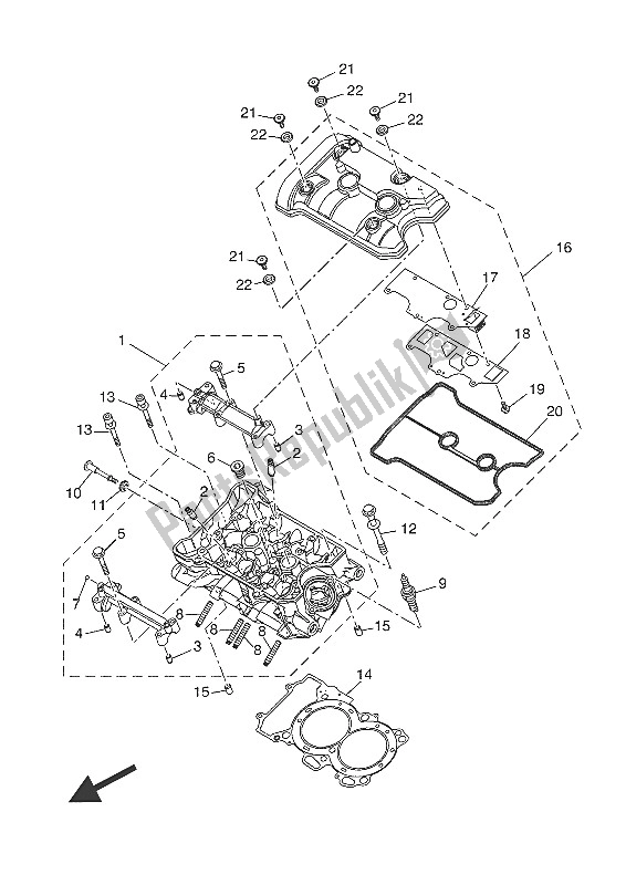 All parts for the Cylinder Head of the Yamaha XSR 700 2016