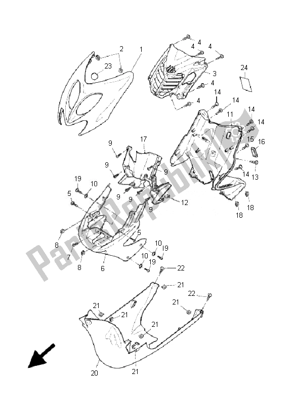 All parts for the Leg Shield of the Yamaha YQ 50R Aerox 2007