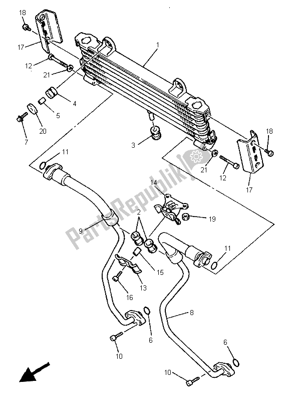 All parts for the Oil Cooler of the Yamaha XJR 1300 1999