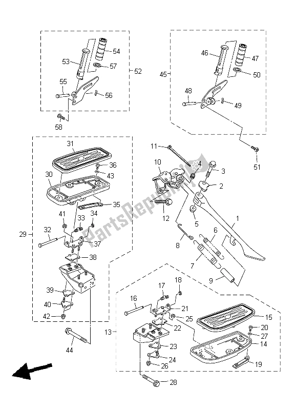 All parts for the Stand & Footrest of the Yamaha XVS 950A 2009