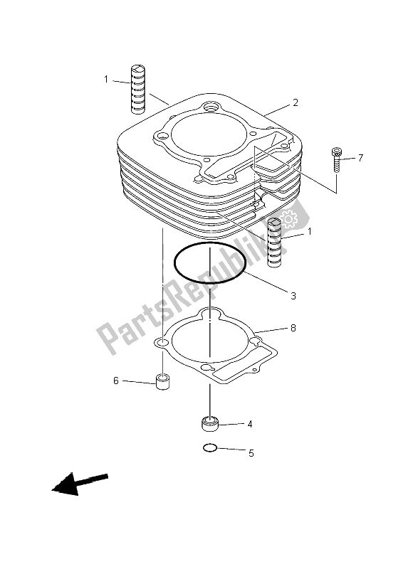 All parts for the Cylinder of the Yamaha YFM 350 DE Grizzly 2014