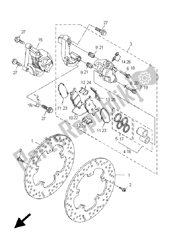 All parts for the Front Brake Caliper of the Yamaha YP 400 Majesty 2007