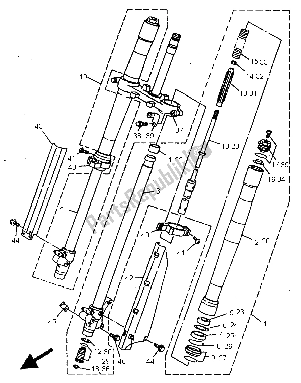 Wszystkie części do Przedni Widelec Yamaha YZ 80 LC 1997