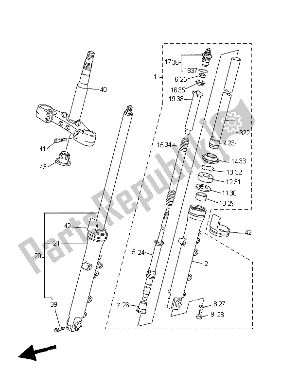 All parts for the Front Fork of the Yamaha XJR 1300 2010