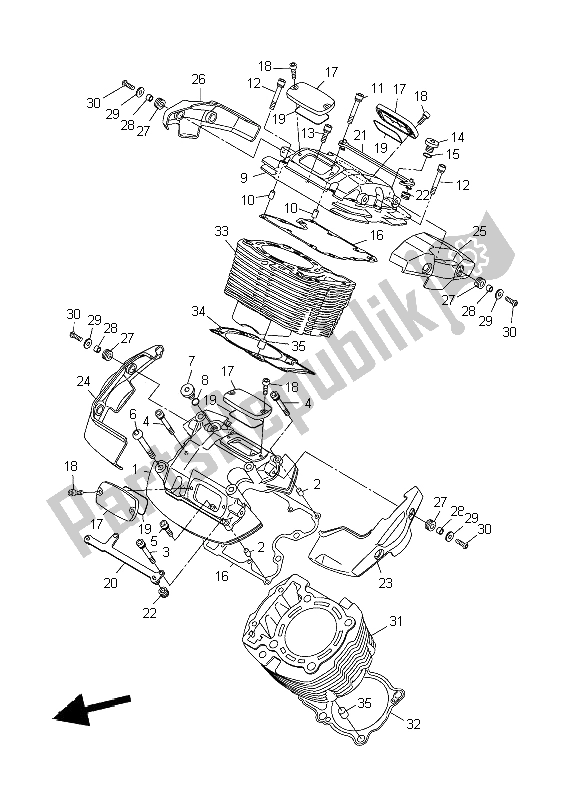 All parts for the Cylinder of the Yamaha XVS 1300A Midnight Star 2009