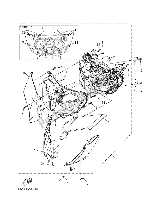 All parts for the Headlight (ms1) of the Yamaha MT 09 Tracer ABS 900 2015