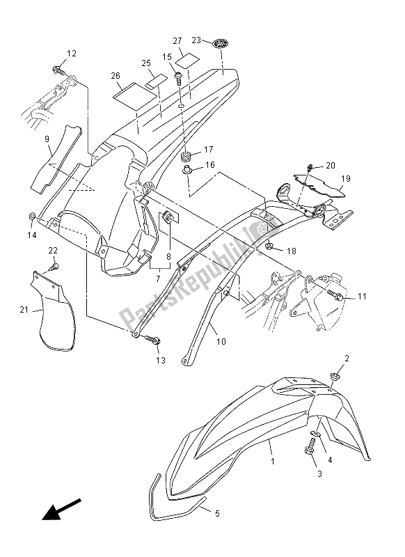 Alle onderdelen voor de Spatbord van de Yamaha WR 450F 2012
