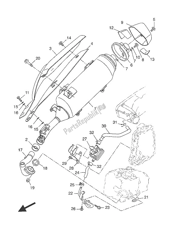 Tutte le parti per il Scarico del Yamaha YP 400 RA 2016