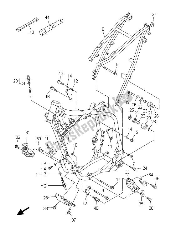 All parts for the Frame of the Yamaha WR 250F 2003