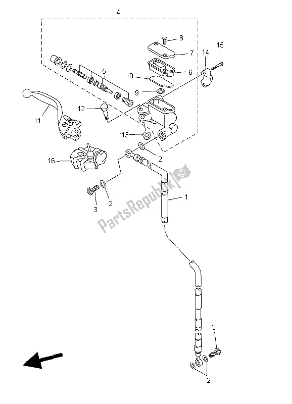 All parts for the Front Master Cylinder of the Yamaha YZ 125 2010