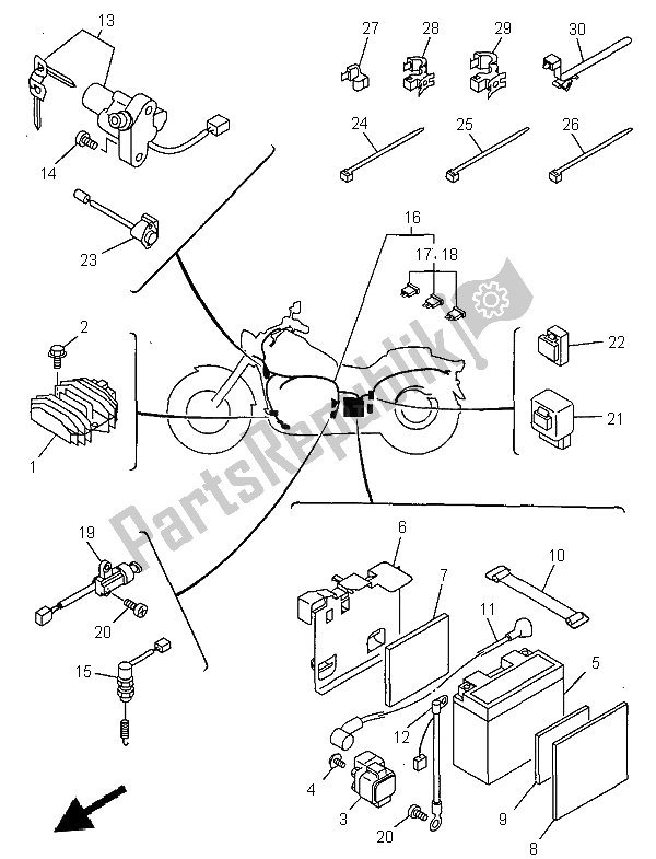 All parts for the Electrical 1 of the Yamaha XVS 650 Dragstar 1999