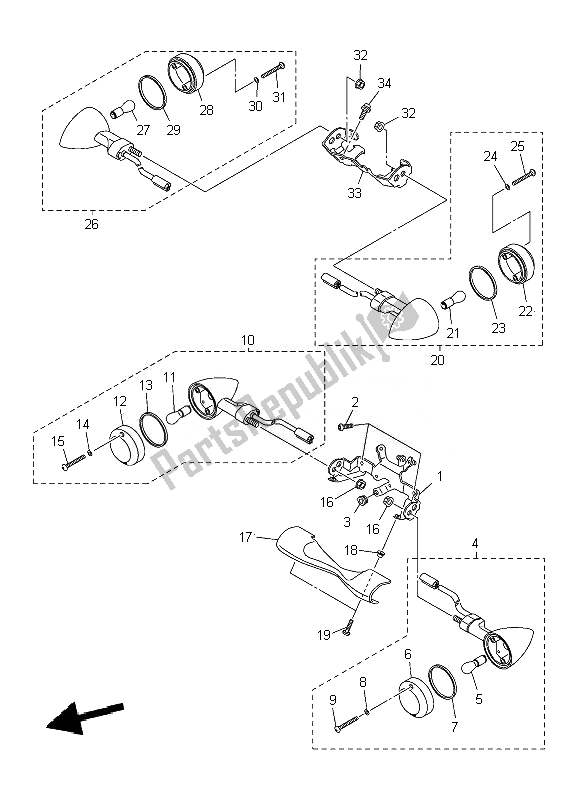 Tutte le parti per il Luce Lampeggiante del Yamaha XVS 950A 2010