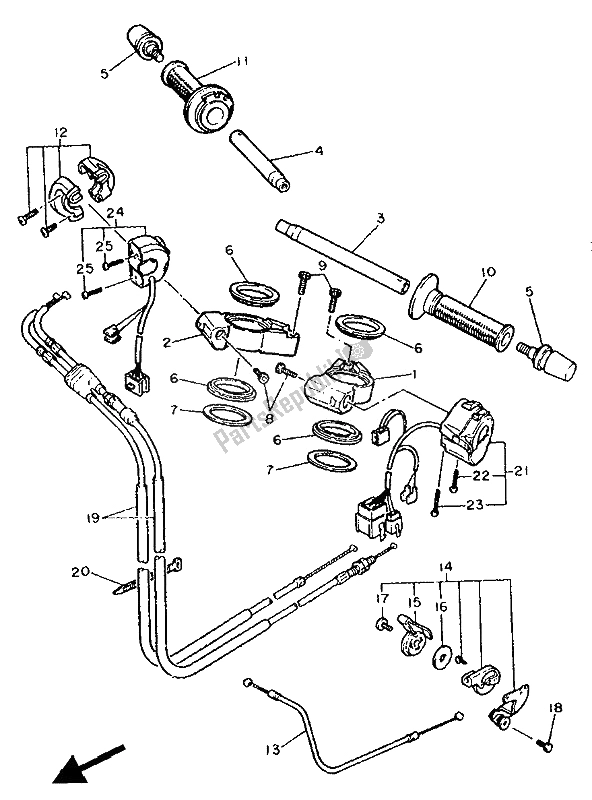 All parts for the Steering Handle & Cable of the Yamaha FZR 1000 1991