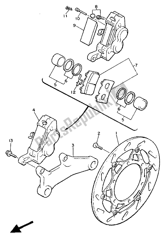 Toutes les pièces pour le étrier De Frein Arrière du Yamaha XVZ 13 TD Venture Royal 1300 1991