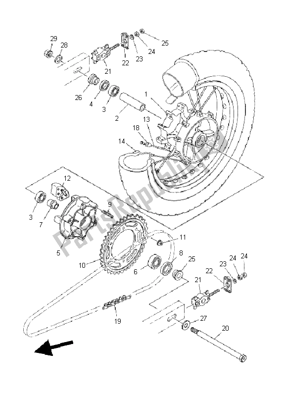 All parts for the Rear Wheel of the Yamaha XT 660R 2011