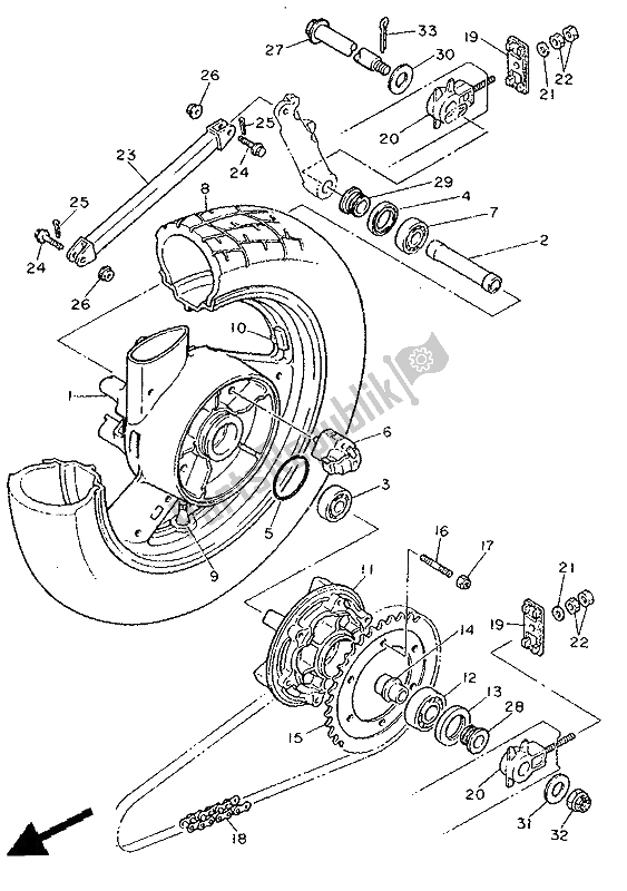 Toutes les pièces pour le Roue Arrière du Yamaha FJ 1200 1991