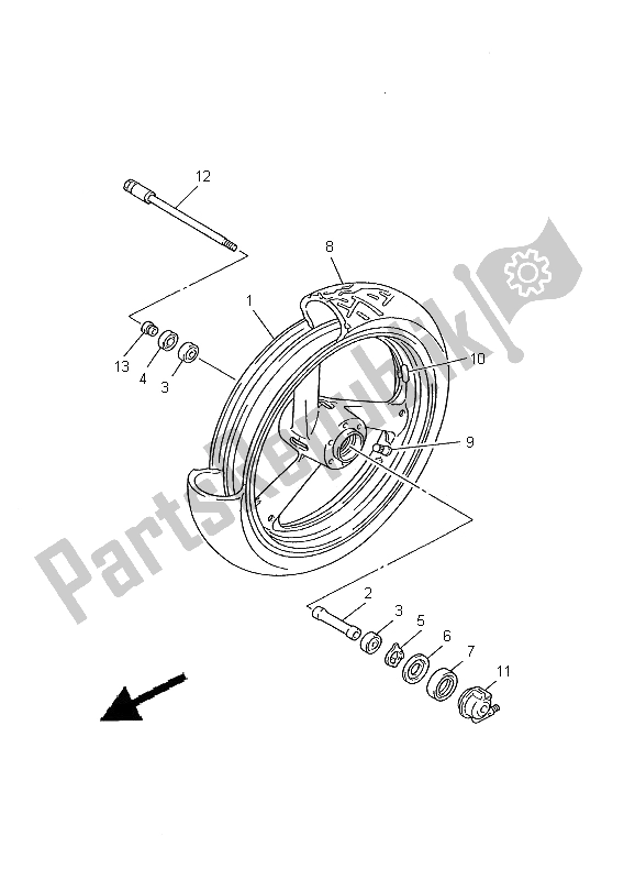 All parts for the Front Wheel of the Yamaha YZF 1000R Thunderace 2000