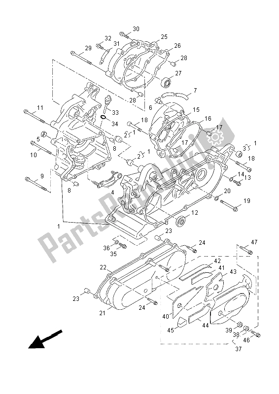 All parts for the Crankcase of the Yamaha YN 50 FMU 2014