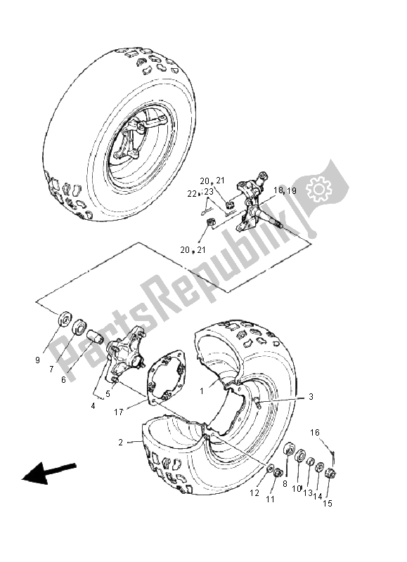 All parts for the Front Wheel of the Yamaha YFM 350X Warrior 2001