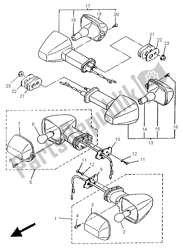 All parts for the Flasher Light of the Yamaha TRX 850 1998