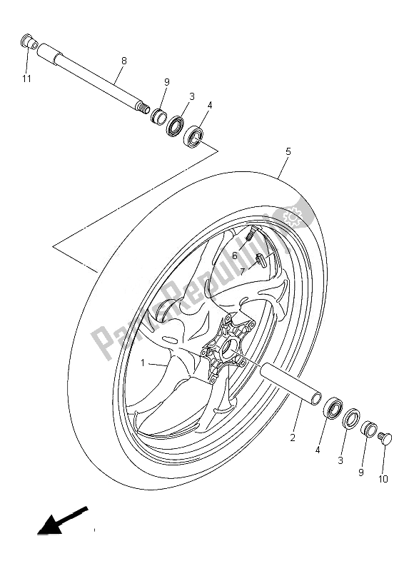 All parts for the Front Wheel of the Yamaha XVS 1300 CU 2014