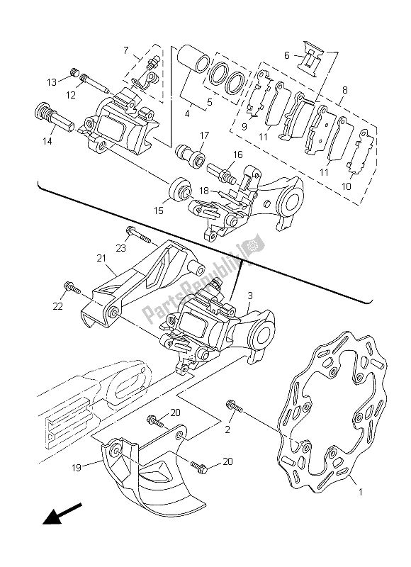 Wszystkie części do Zacisk Hamulca Tylnego Yamaha YZ 250 2015