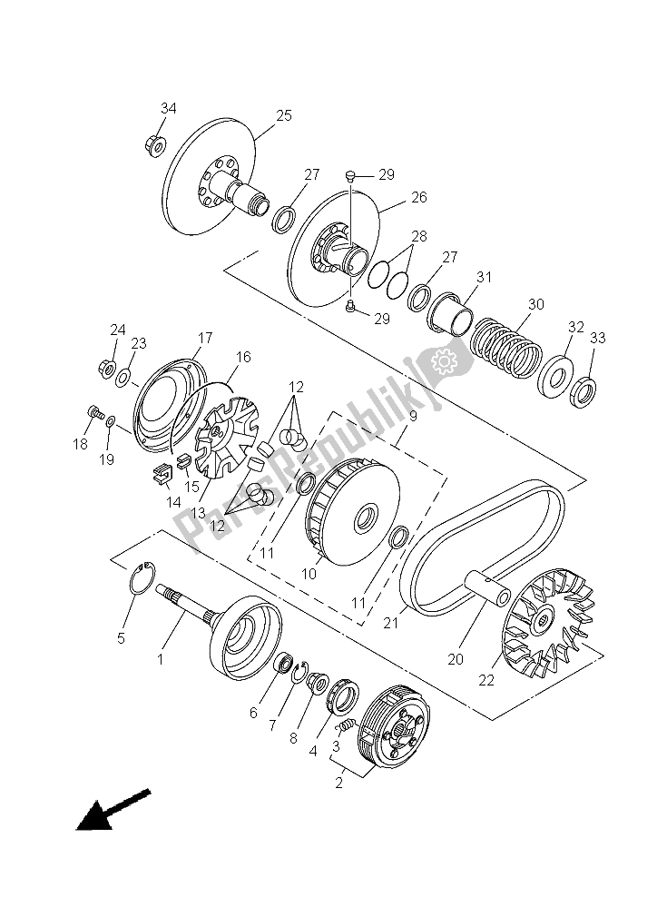 Toutes les pièces pour le Embrayage du Yamaha YFM 450 Fwad IRS Grizzly 4X4 2015