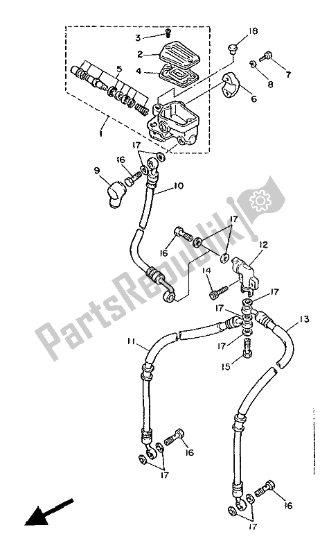 All parts for the Front Master Cylinder of the Yamaha FZ 600 1988