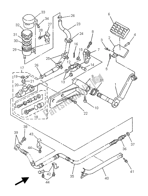 Toutes les pièces pour le Maître-cylindre Arrière du Yamaha XVZ 1300A Royalstar 1999