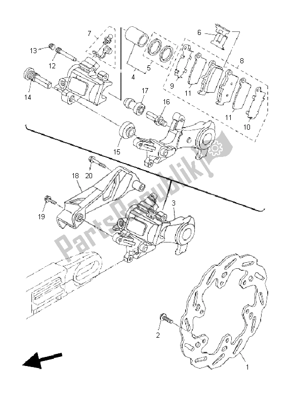 All parts for the Rear Brake Caliper of the Yamaha WR 250R 2011