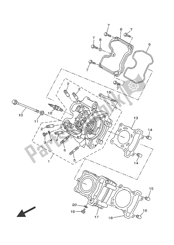 All parts for the Cylinder Head of the Yamaha MT 125A 2016