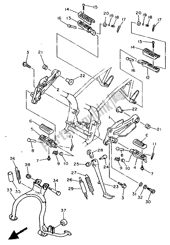 All parts for the Stand & Footrest of the Yamaha XJ 600S Diversion 1993