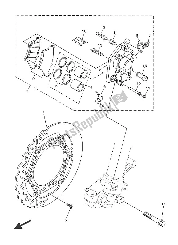 All parts for the Front Brake Caliper of the Yamaha WR 250F 2016