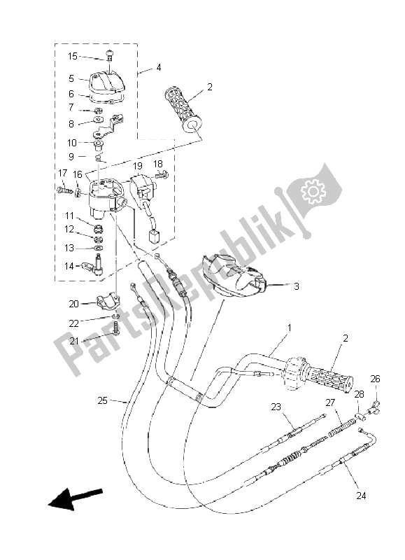 All parts for the Steering Handle & Cable of the Yamaha YFM 400F Kodiak 4X4 2003