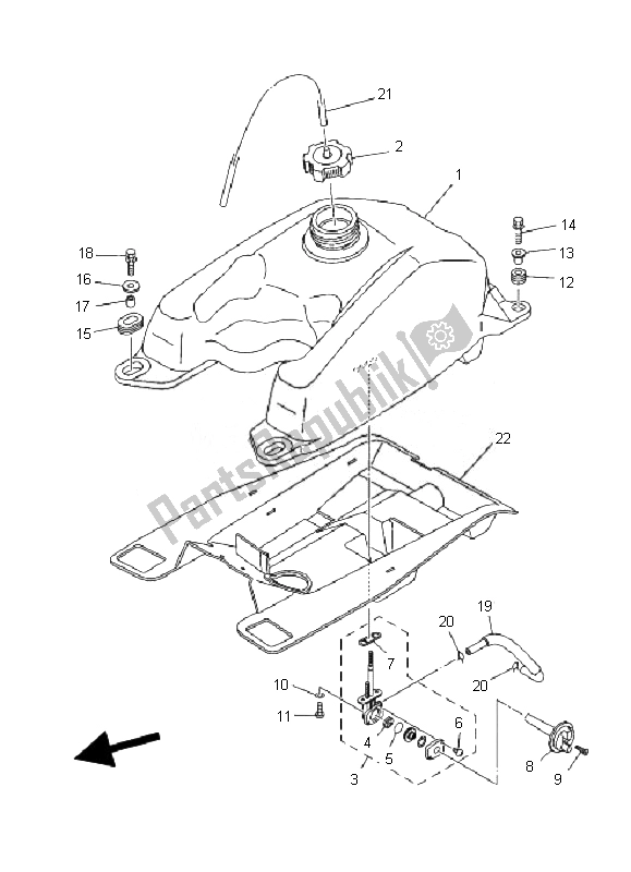 All parts for the Fuel Tank of the Yamaha YFM 350F Grizzly 4X4 2010